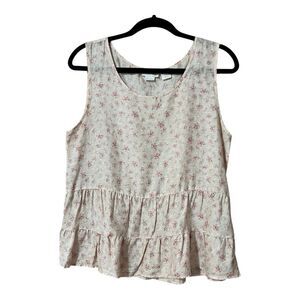 Shabby Chic Size Small Linen Romantic Pink Floral Tiered Babydoll Tank Top